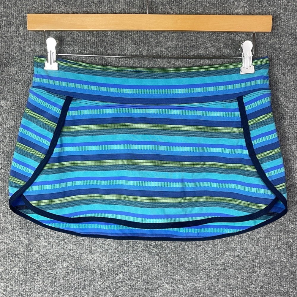 Athleta Womens Blue Green Striped Active Swim Skirt Skort Size M